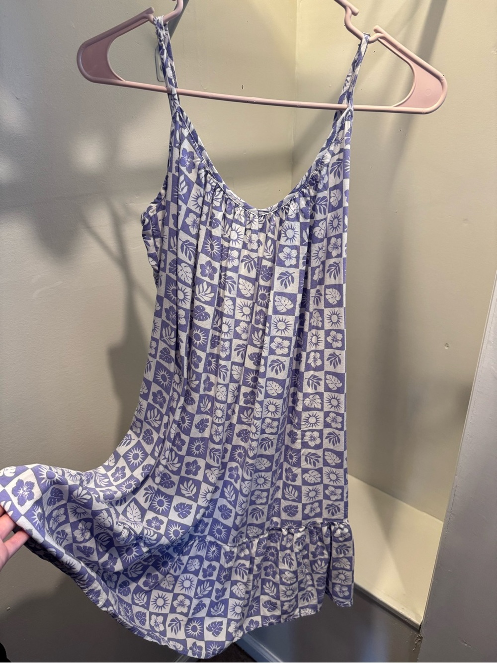 Billabong Lavender and White Floral Check Midi Dress
